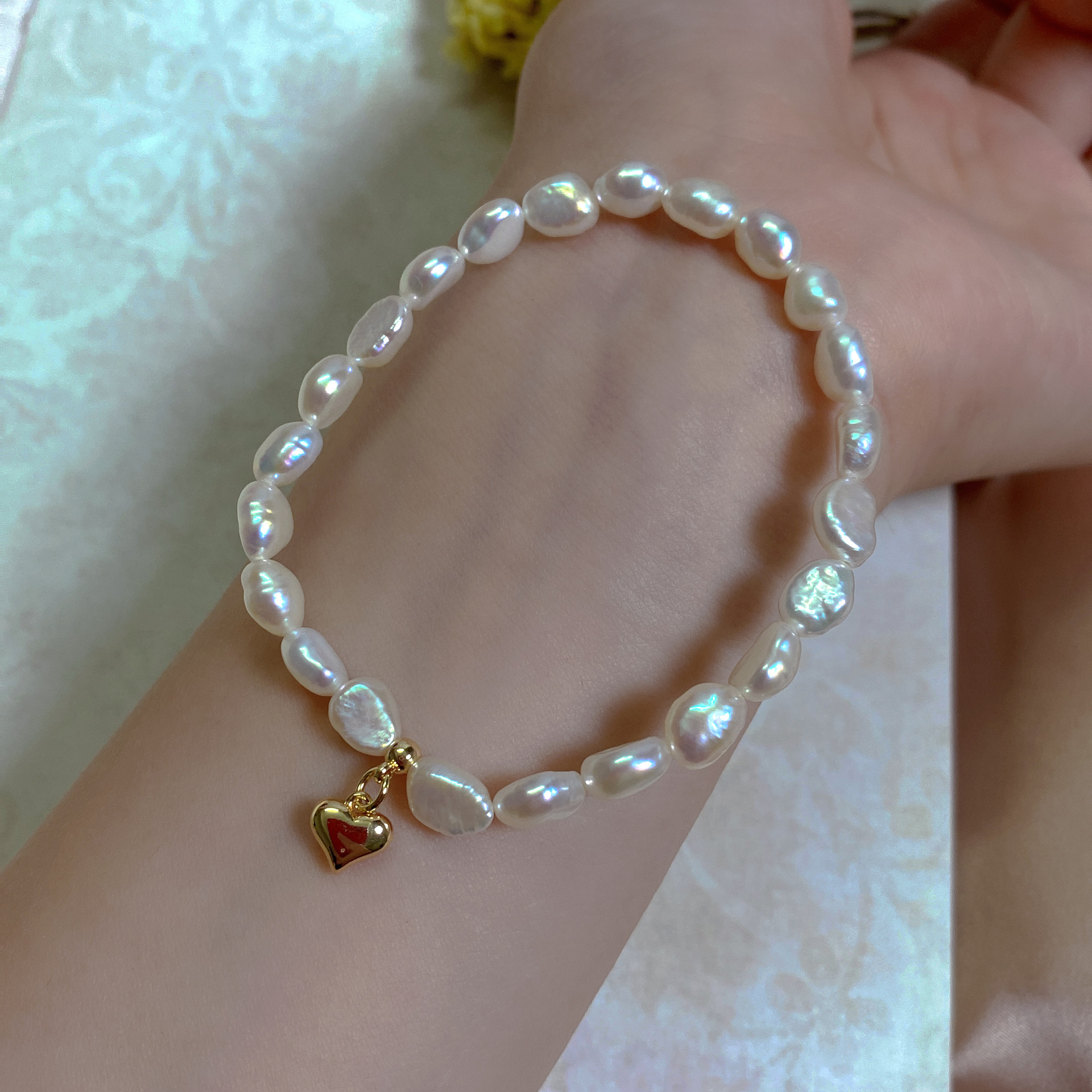 Irregular freshwater pearl bracelet elastic adjustable baroque style