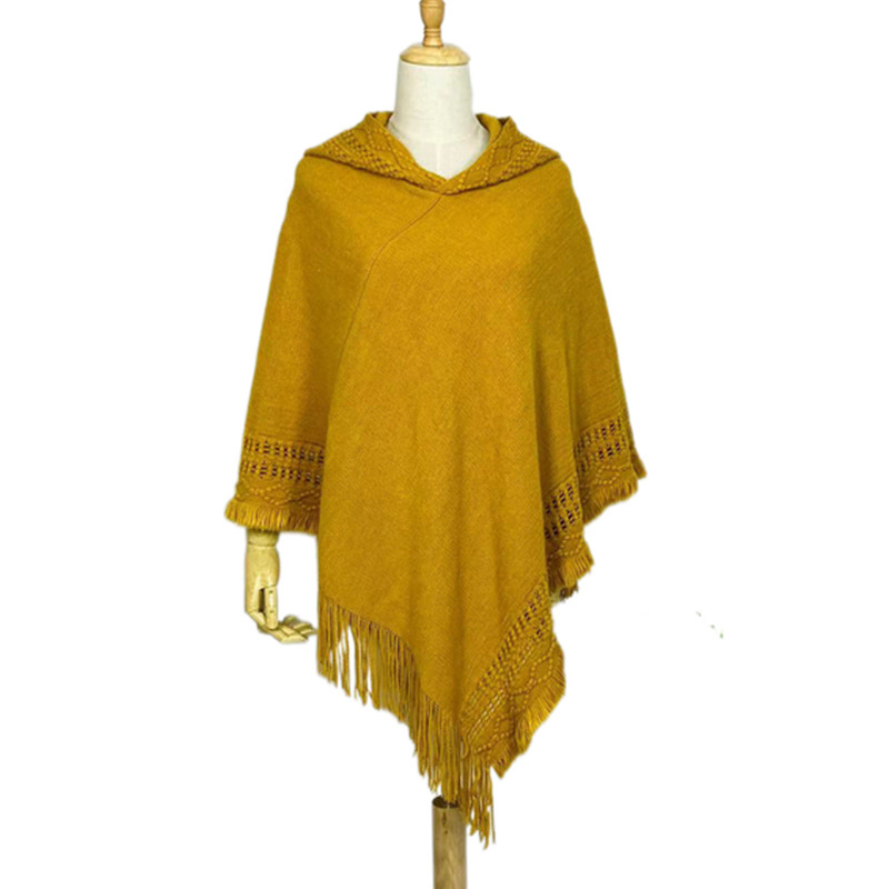 Autumn Winter Hooded Women Fringe Plus Size Knit Top New Imitation Cashmere Cape Shawl