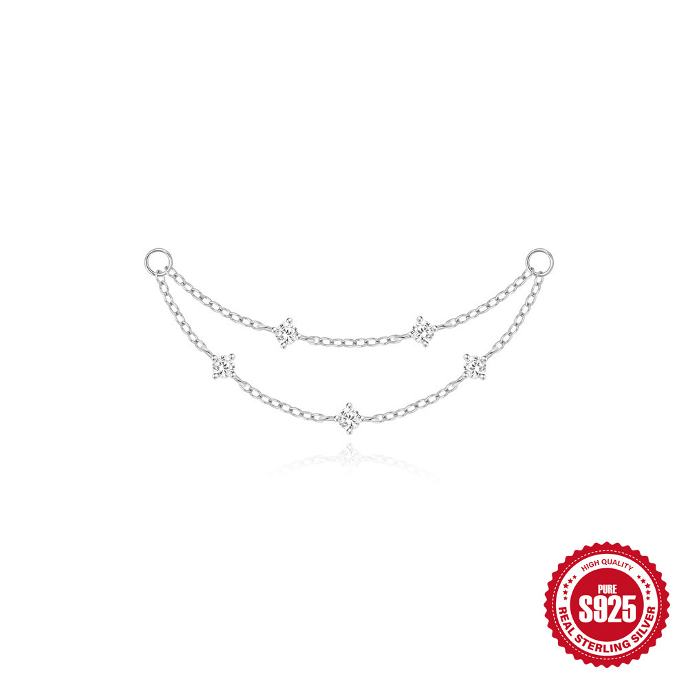 New S925 sterling silver tassel diamond-set pendant earring long chain cartilage chain piercing earring chain accessories women