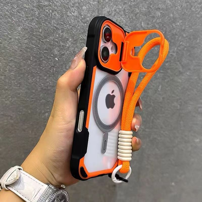 Compatible with iPhone 17 Pro Max phone case skin feel lens cover bracket magnetic Apple 16 with lanyard protective case