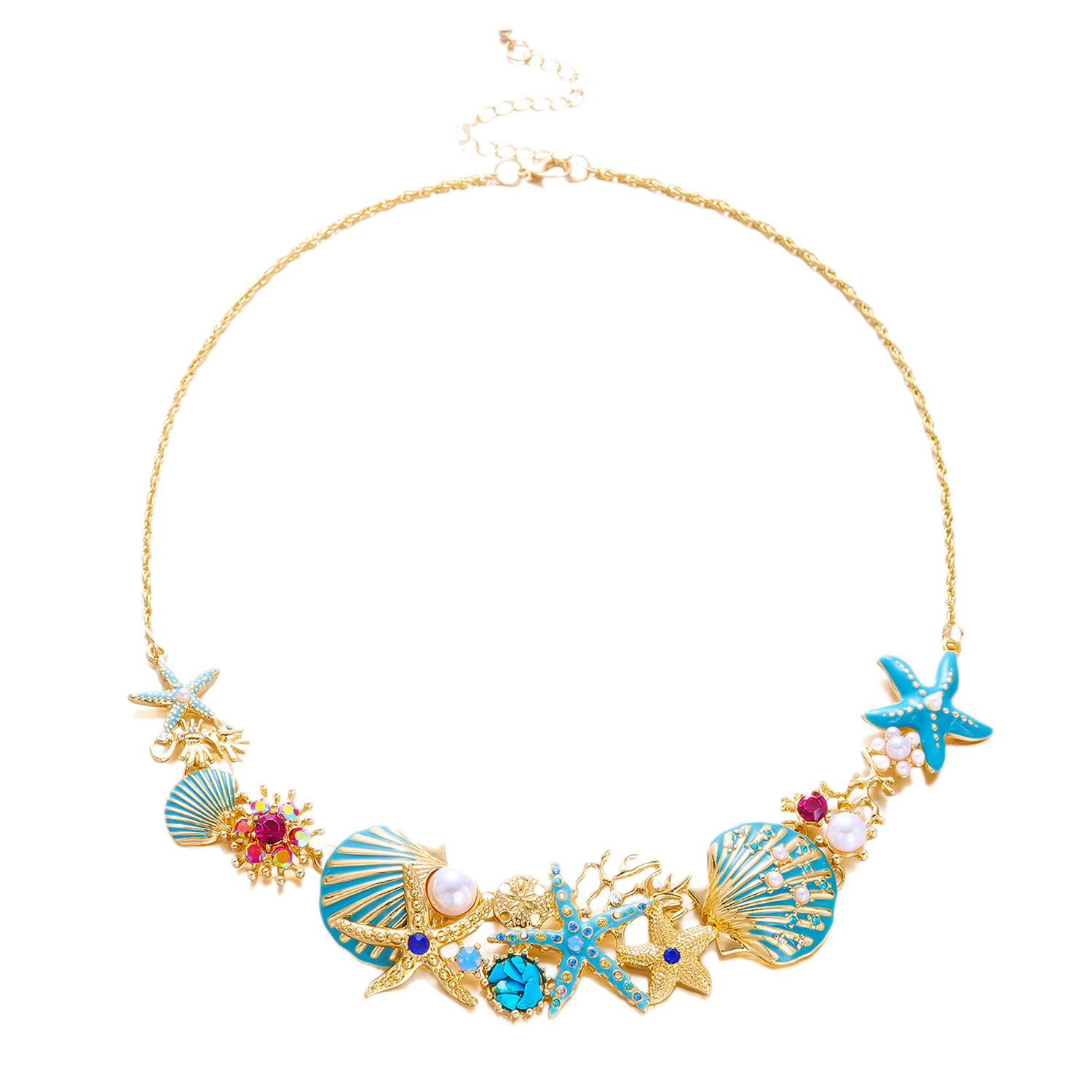 Oil-Drop Starfish Shell Coral Earring Necklace Set Necklace Bracelet Earrings Beach Accessories