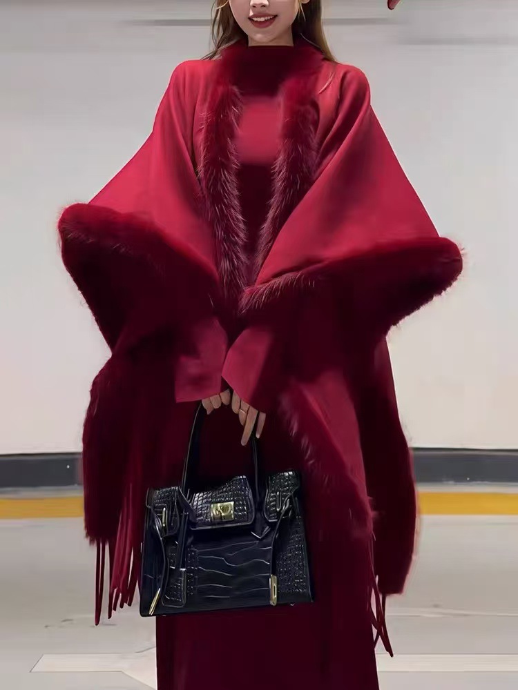 Shawl Cape Outer Wear Women Autumn Winter Thickened Fluffy Fur Scarf Cape Dual Use