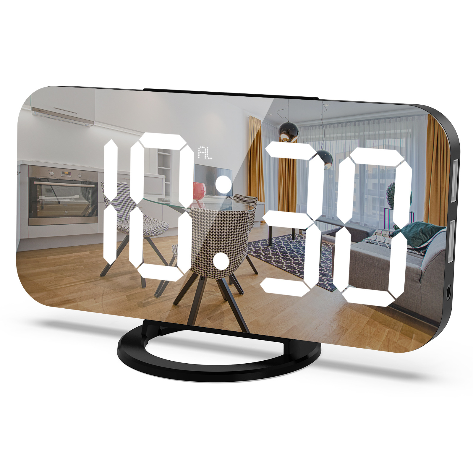 LED alarm clock dual USB output phone charging snooze mirror clock digital clock induction dimming electronic clock