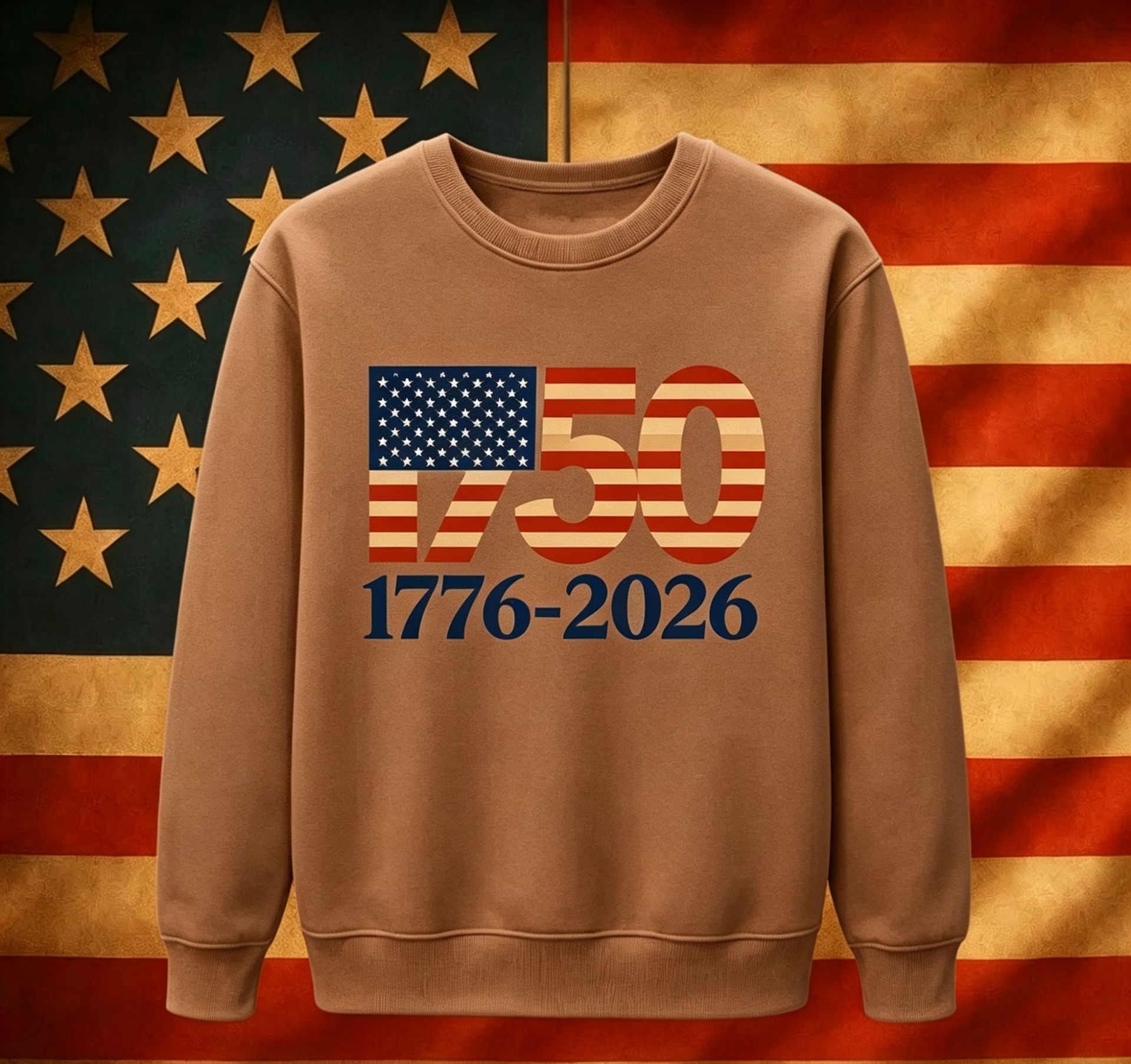 USA Digital American Flag Hoodie Independence Day No Hood Round Neck Fleece Hoodie