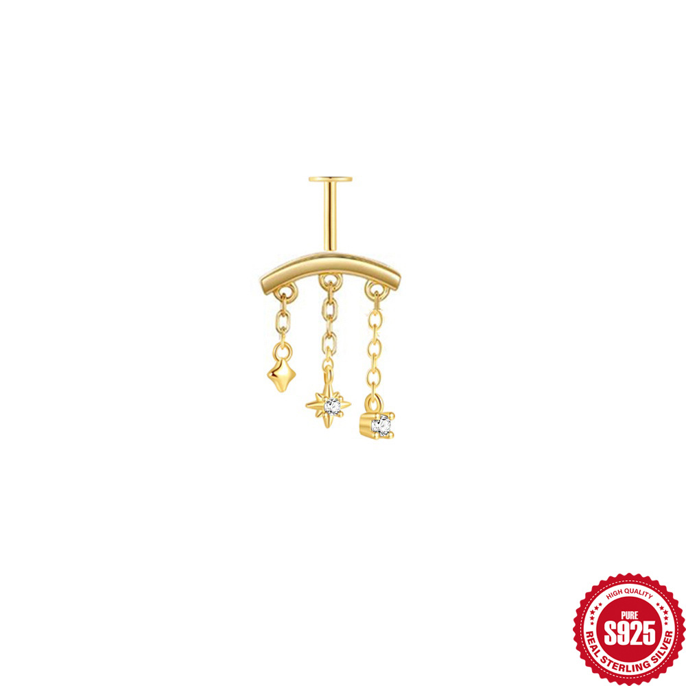 S925 sterling silver tassel eight-pointed star chain diamond-set ear stud piercing spiral accessories earrings