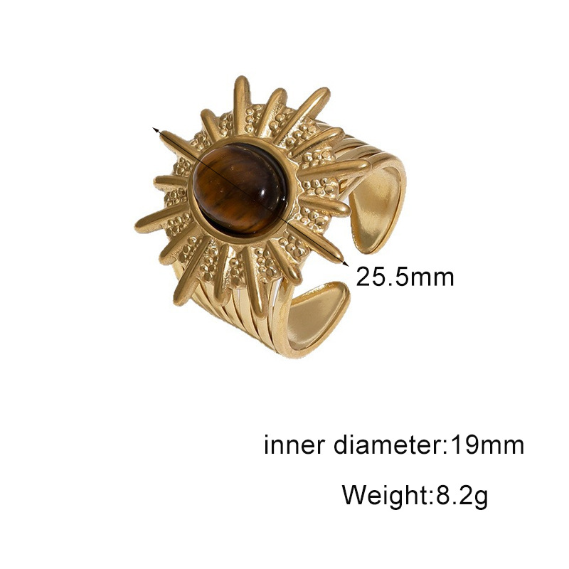 Titanium steel open ring 18k gold stainless steel tiger eye stone hand jewelry