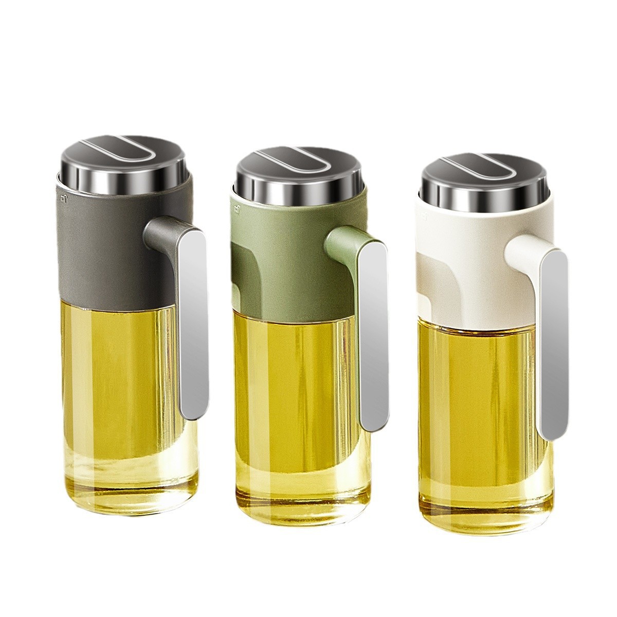 Stainless Steel Glass Oil Bottle Kitchen Household Automatic Open-Close Gravity Oil Can Soy Sauce Seasoning Bottle Oil Bottle 500ML
