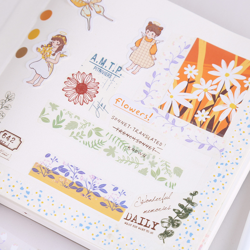 Transparent PET floral language paper hand account sticker tape gift box DIY decoration material hand account tape