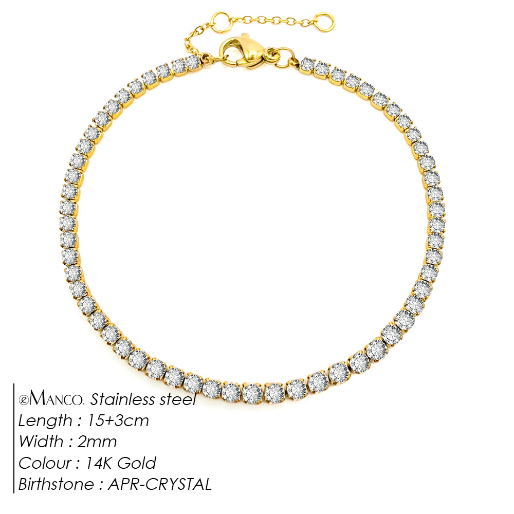eManco Simple Birthstone Single Row Diamond Bracelet Round Zircon Tennis Chain Bracelet Hand Jewelry