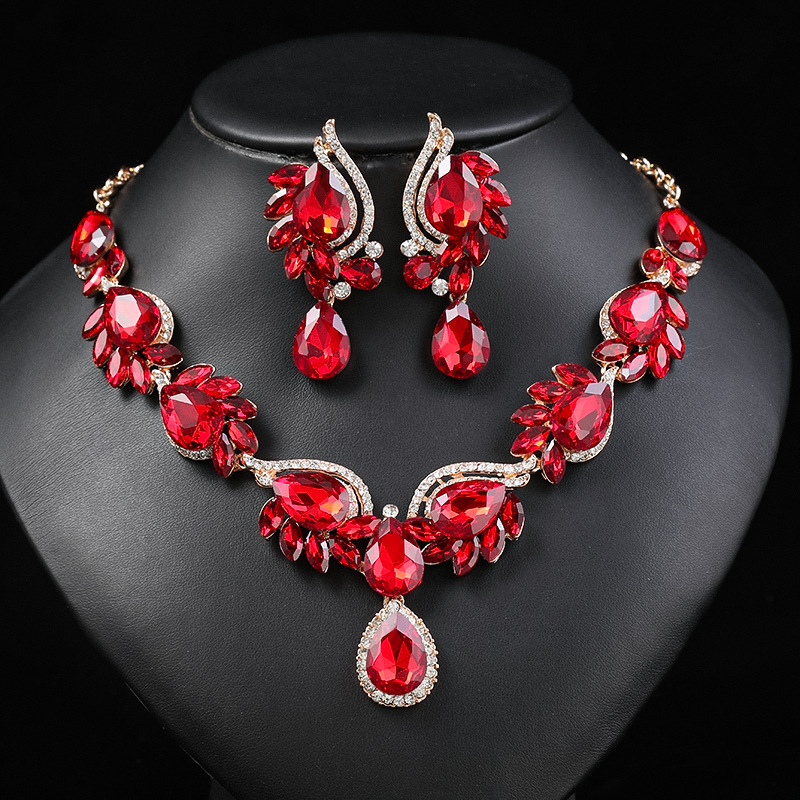 Multi-Color Gemstone Necklace Set Women Bride Banquet Dress