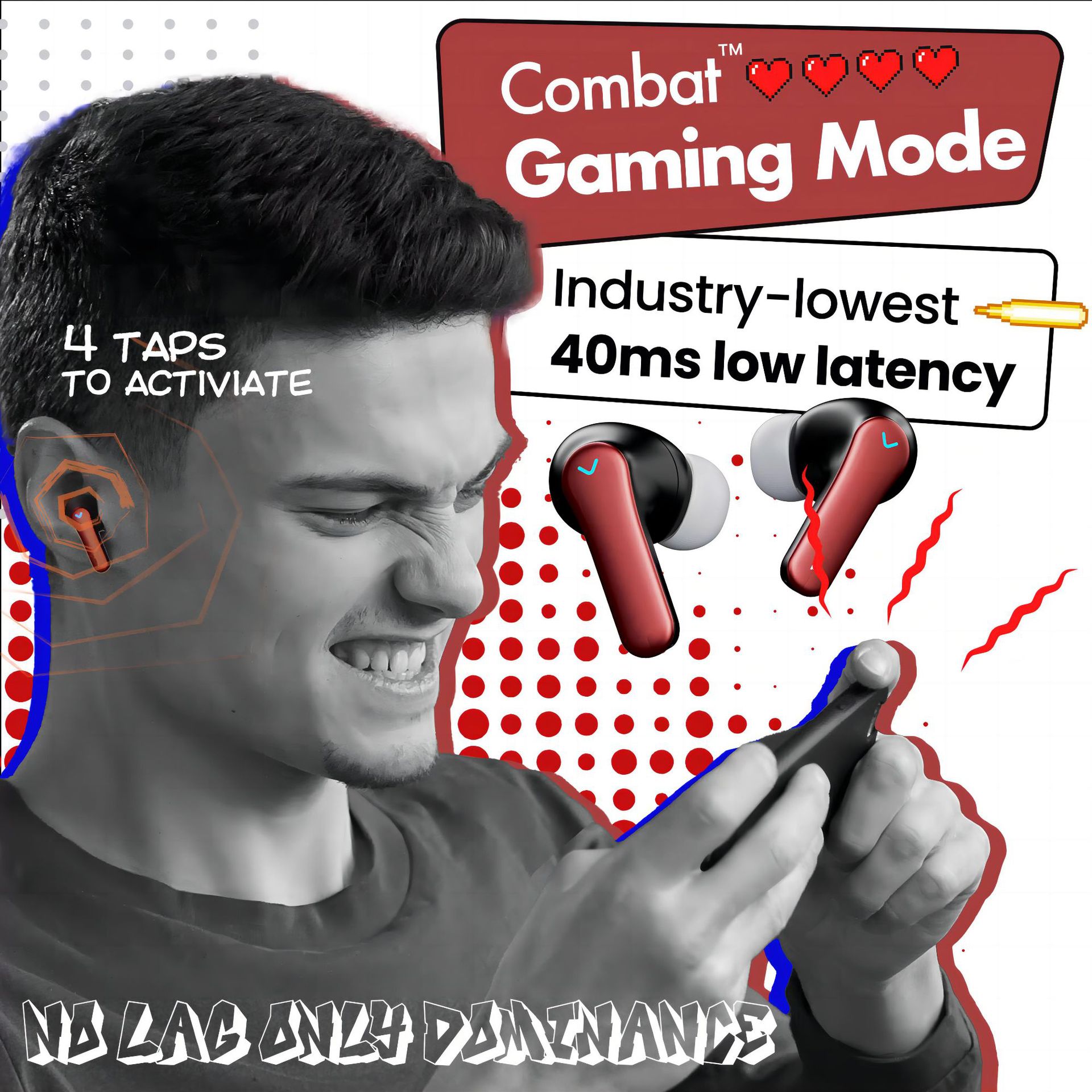 IVANTE Y1 Private Mold TWS Wireless Quad-Mic Call ENC Noise Reduction Low Latency Gaming Stereo Bluetooth Headphones