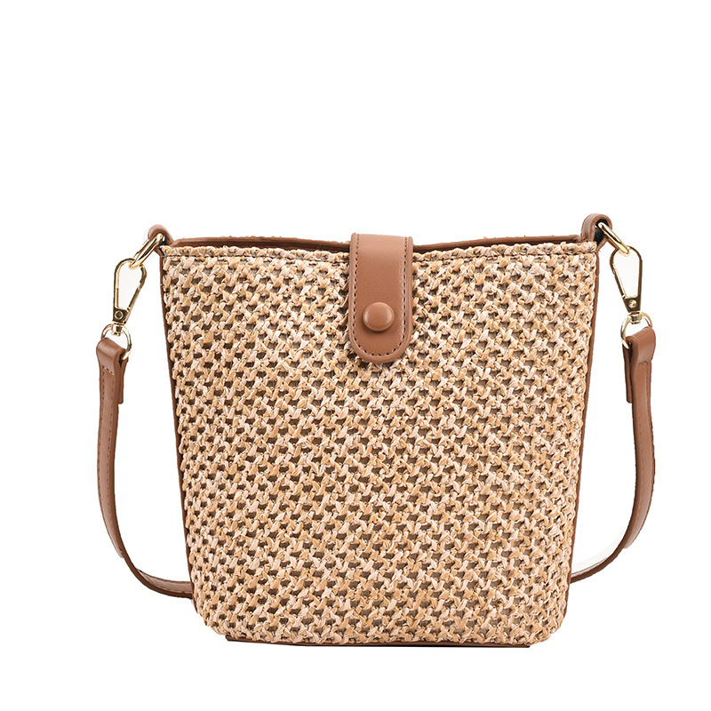 New Summer Woven Vacation Fresh Straw Bag Simple Bucket Straw Bag Beach Vacation Production