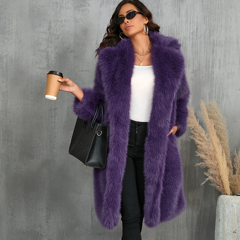 New autumn/winter imitation fox thickened long suit collar faux fur coat medium-long plush fur coat