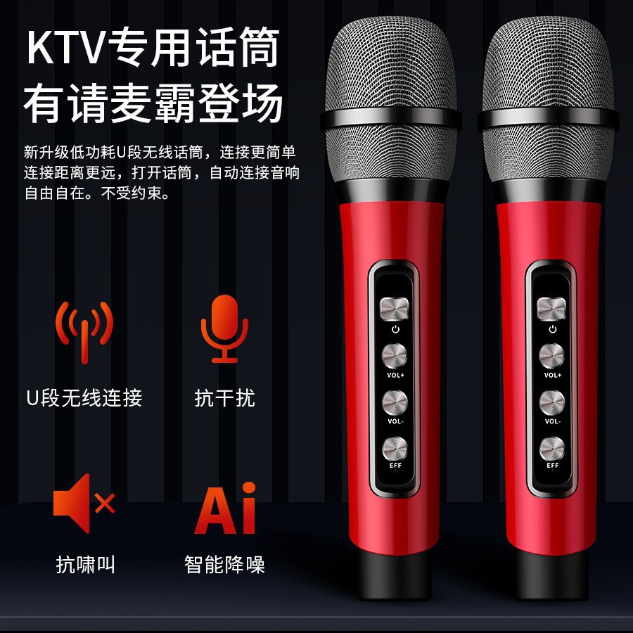 YS201 Wireless Bluetooth KTV Small Speaker Rock Bass Small Cannon Speaker Dual Microphone All-in-One Home Set