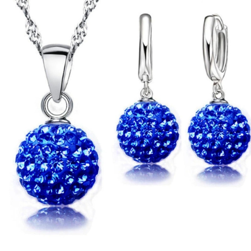 S925 10mm AB mud full diamond ball water wave chain tassel crystal full diamond set earrings necklace