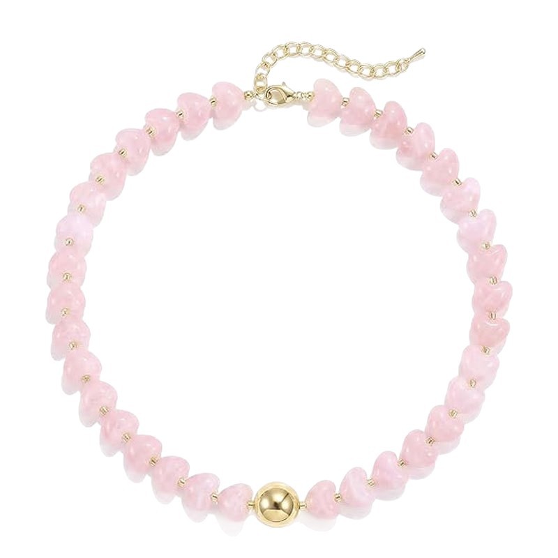 Colorful Heart Shaped Beaded Necklace Women Cute Acrylic Adjustable Jewelry Necklace