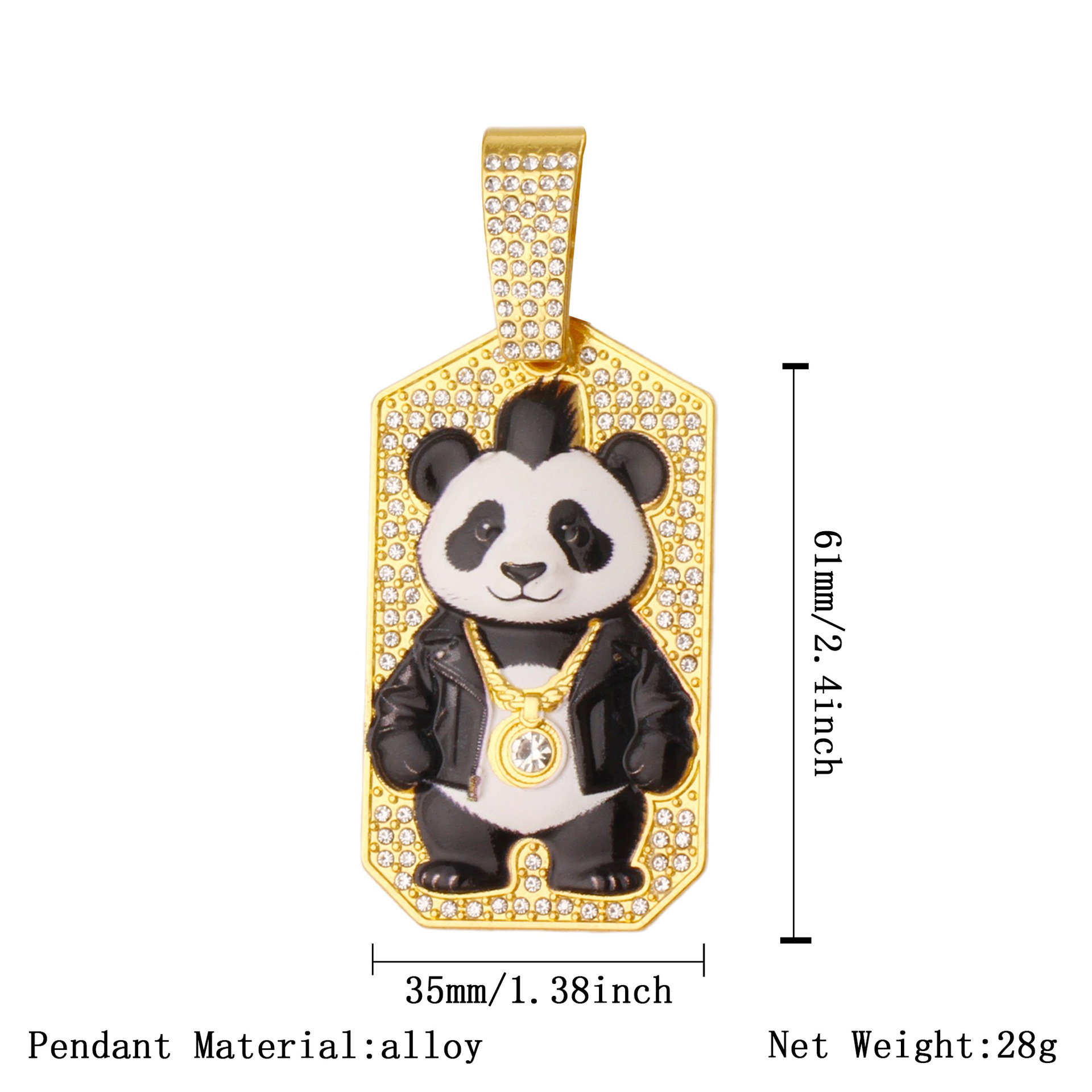 金色方牌熊吊坠