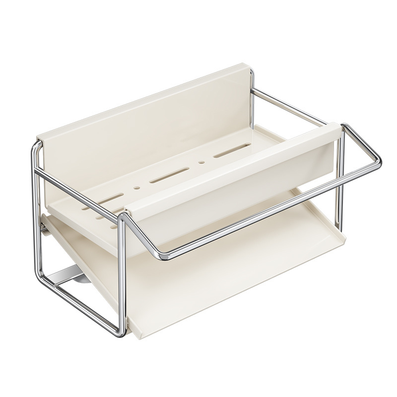 New stainless steel kitchen dishcloth storage rack sink faucet sponge multifunctional integrated no-drilling