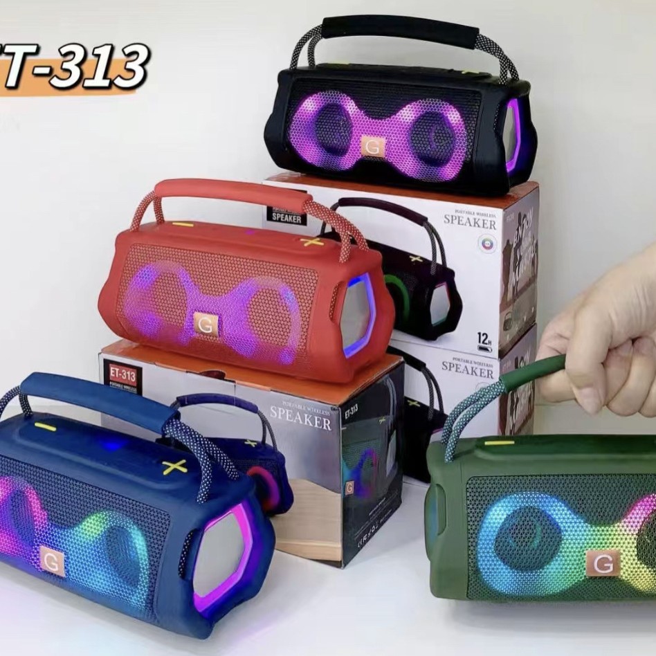 New ET-313 Portable Bluetooth Speaker with Colorful Lights Outdoor Dual Speaker Plug-in Card Bass