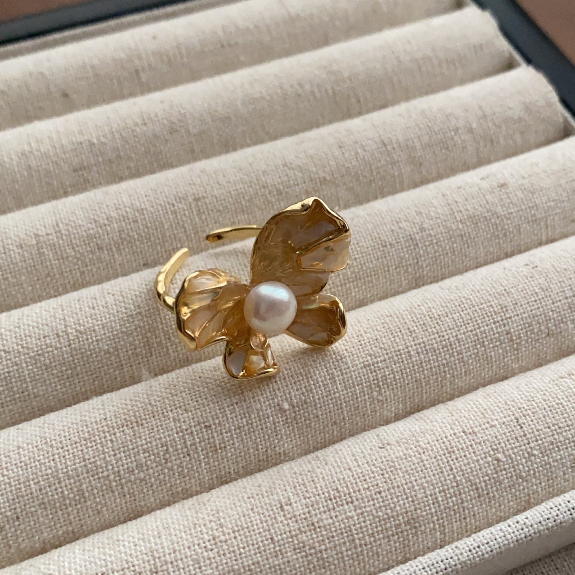 Natural Rectangular Irregular Baroque Pearl Open Ring for Women, Niche and Simple Ring