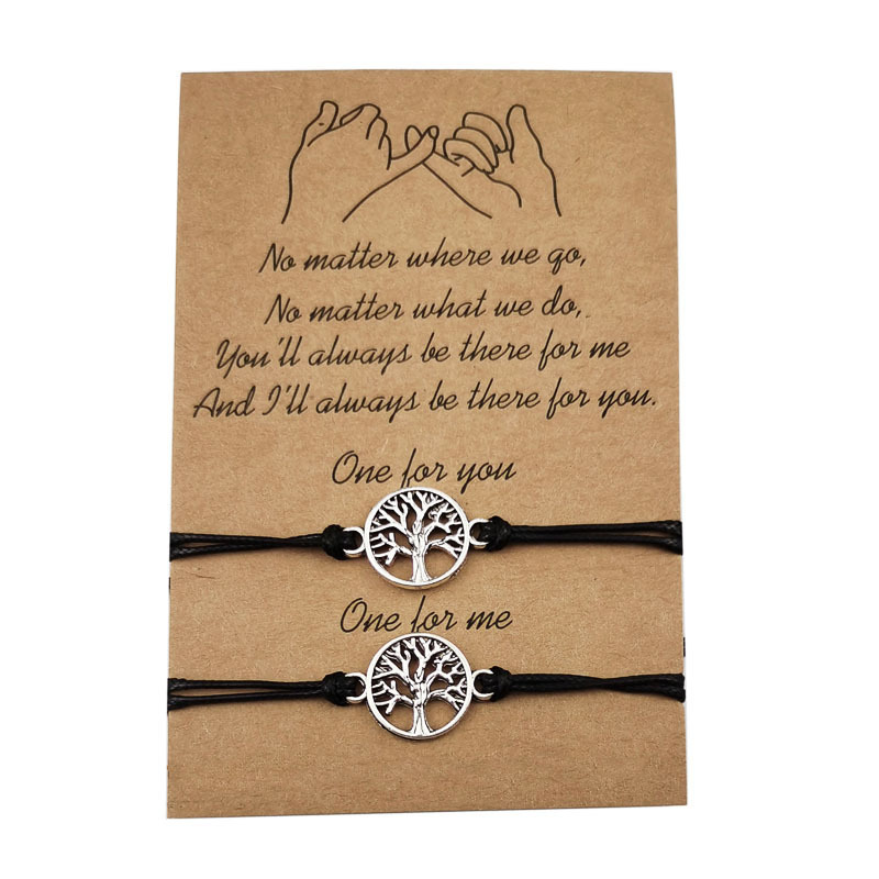 Heart-shaped tree of life wax thread handmade woven couple friendship card bracelet bracelet