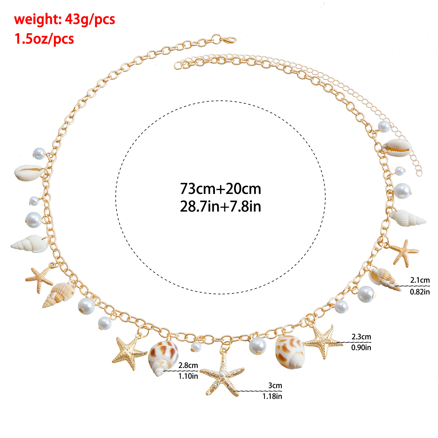 Bohemian Summer Beach Shell Waist Chain Seaside Travel Imitation Pearl Starfish Conch Pendant Body Chain