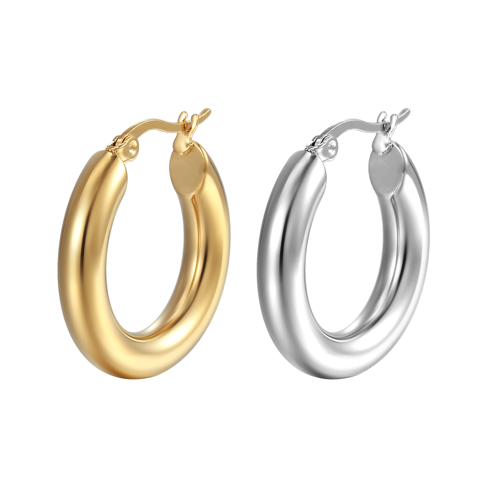Simple 18K gold-plated hoop earrings for women, geometric stainless steel accessories