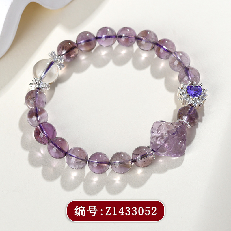 Natural Amethyst Yellow Tower Crystal White Crystal Single-loop Round Bead Bracelet Original Romantic Purple Love Bracelet Women