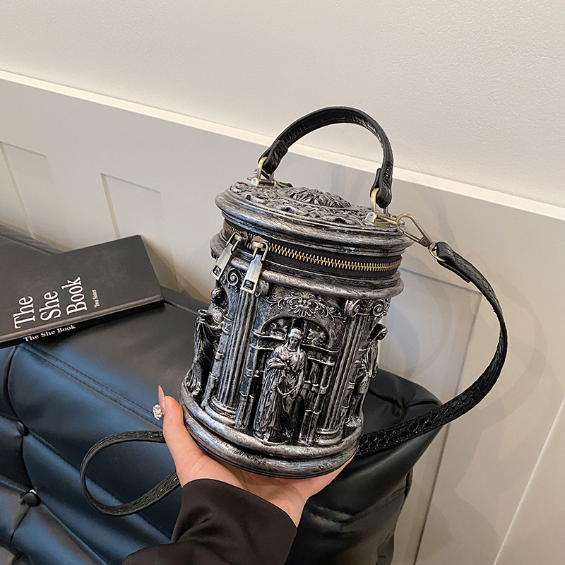 Bucket Bag for Women 3D Relief Handheld Bag Baroque Style Shoulder Crossbody Bag