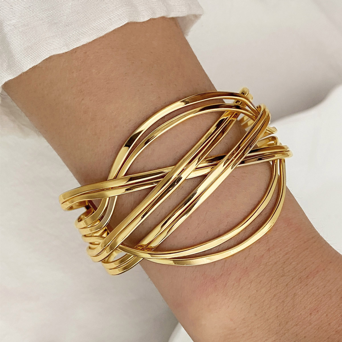 Trendy Exaggerated Large Area Smooth Bangle Bohemian Style Multi-Layer Alloy Bangle Women's Hand Jewelry