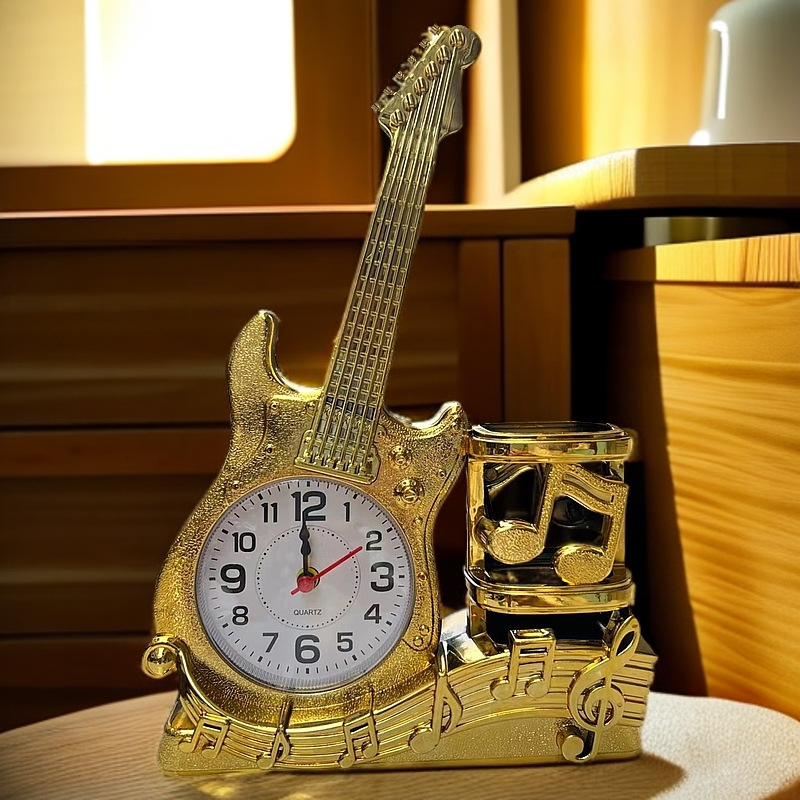 Simulated Violin Alarm Clock Musical Instrument Shape Desktop Clock Living Room Ornament Desk Clock