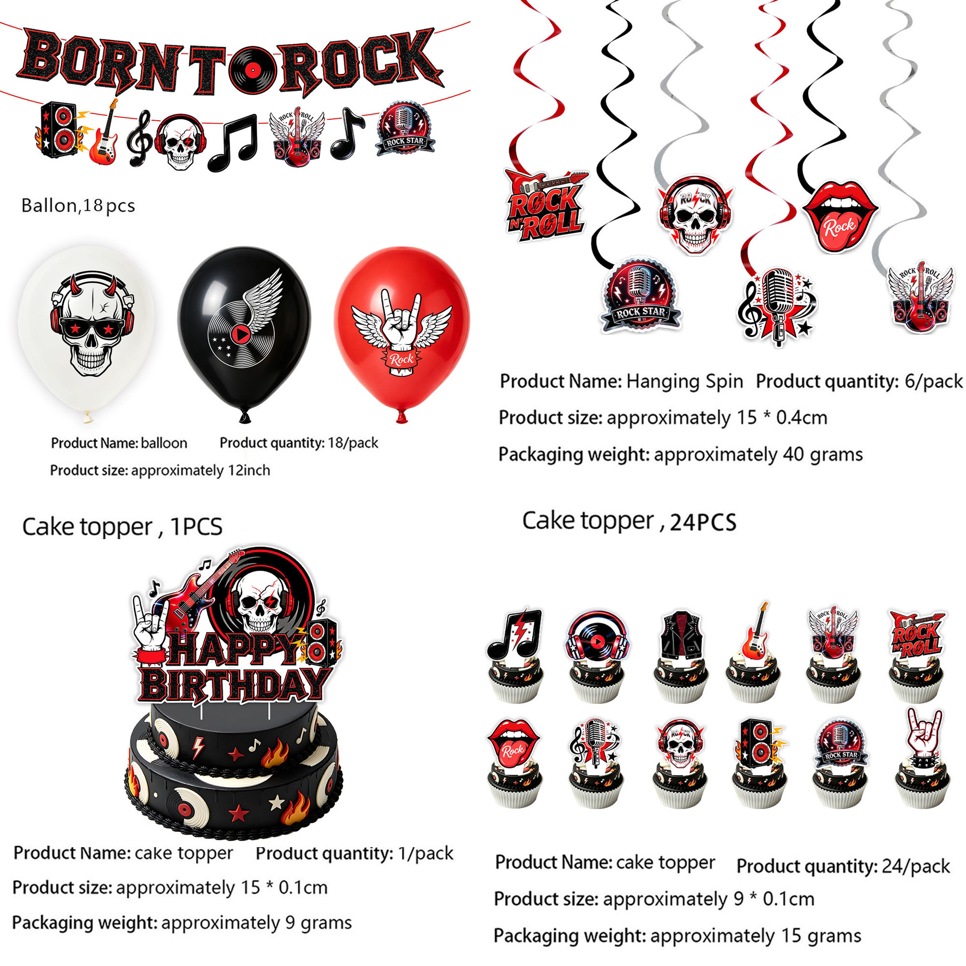 Rock Rock Skull Theme Birthday Party Set Disposable Paper Plate Paper Cup Tablecloth Bunting Flag Atmosphere Decoration