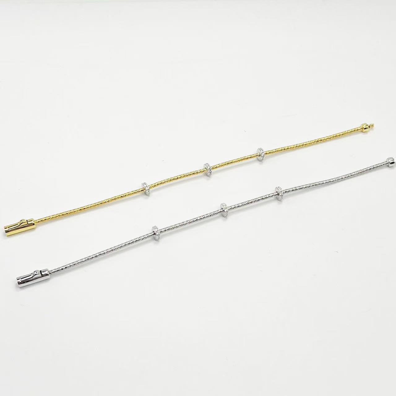 Italian Fine Gold String Three-Ring Diamond Bracelet Niche Gift S925 Silver Gold-Plated Jewelry