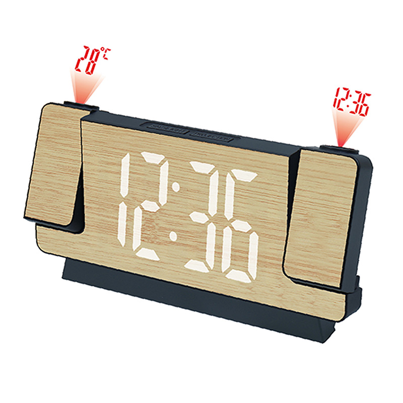 Bamboo grain dual projection electronic clock LED large screen smart temperature and humidity display clock