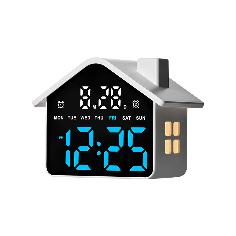 New LED Alarm Clock House Shape Clock Electronic Clock Multifunctional with Night Light Simple Clock GH9033