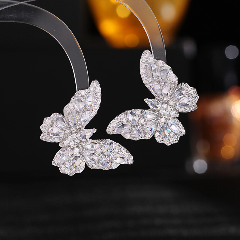 Heavy Craft Earrings Color Zircon Earrings for Women s925 Silver Needle Delicate Butterfly Earrings