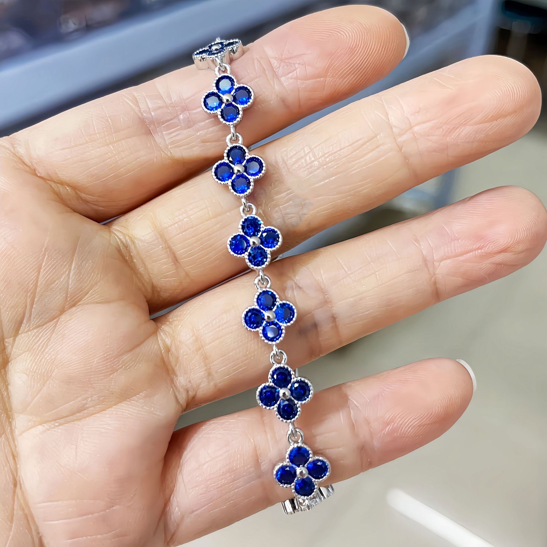 Blue Spinel Sapphire Bracelet Forest Style Alloy Gemstone Inlaid Jewelry Hand Jewelry Copper Bracelet