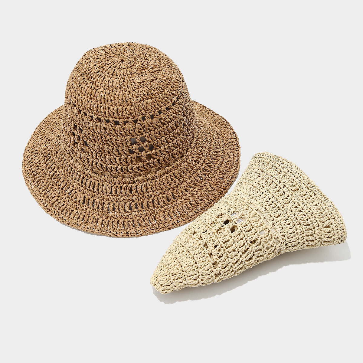 Spring/Summer Crocheted Breathable Woven Moldable Basin Hat for Women, Beach Vacation Casual Sun Straw Hat