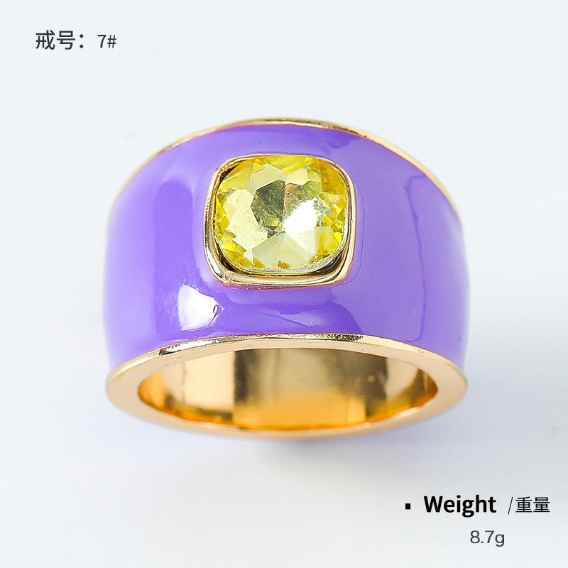 Kenjie SS2024 summer enamel rhinestone seal ring for women joyful colorful ring