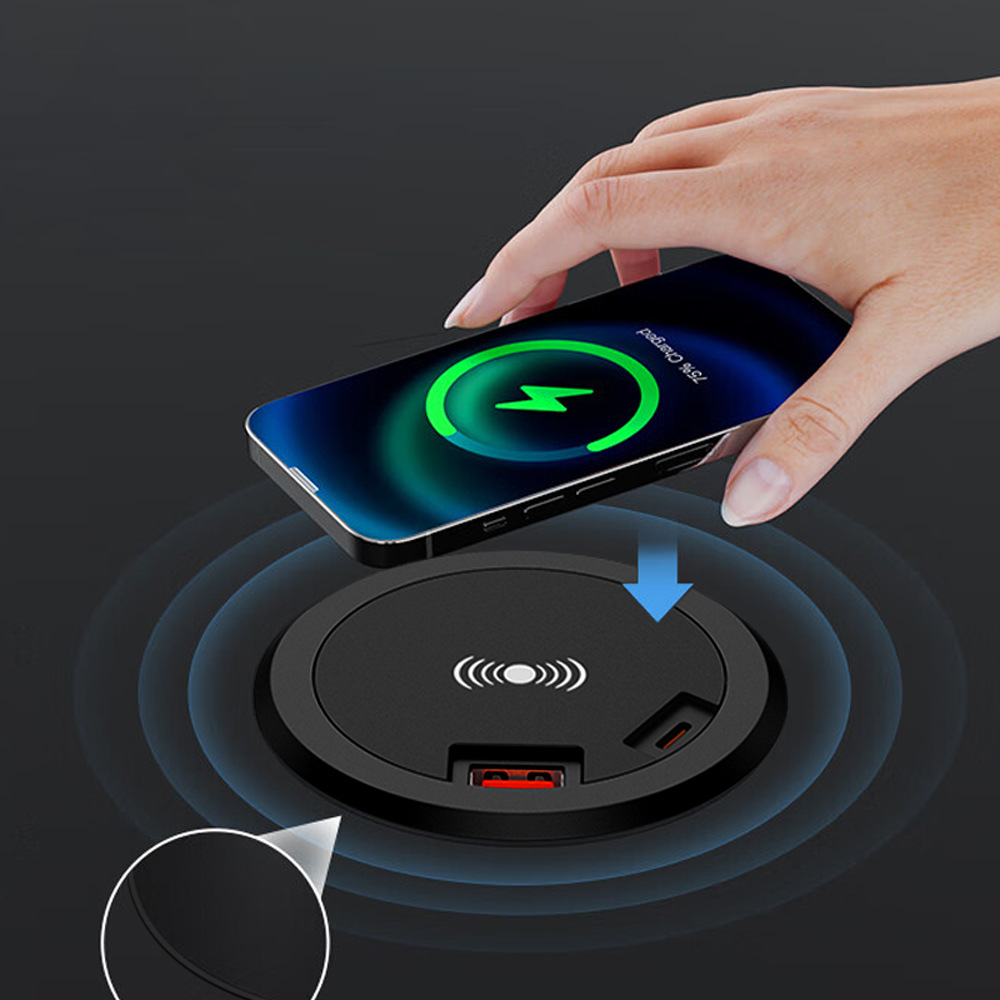 Embedded 15W Desktop Wireless Charger USB Fast Charger Furniture Home Office Desk Bedside Table Mobile Phone Wireless Charger