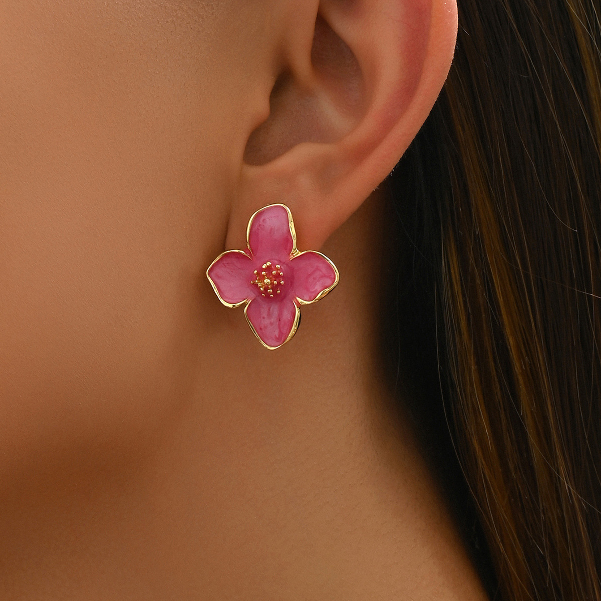 Sweet colorful flower ear studs for women 2025 summer new pearl ear accessories
