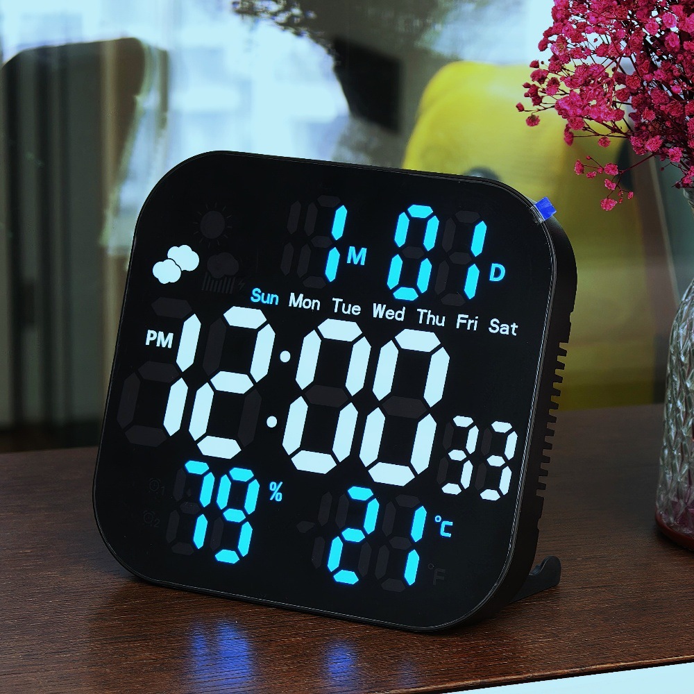 Cross-border Multifunctional Clock LED Electronic Clock Living Room Weather Temperature Display Wall Clock Hanging or Standing Dual-Use Clock