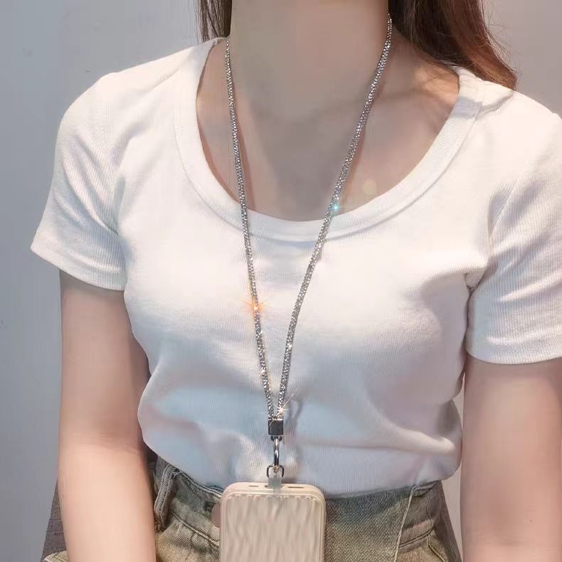 Full rhinestone phone lanyard long neck luxury full rhinestone hanging chain crossbody wrist short pendant