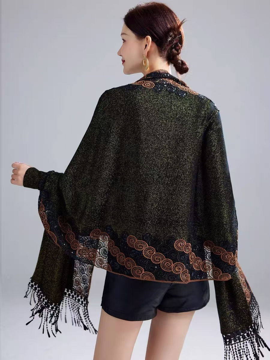 Spring Autumn Wedding Mother-in-law Happy Mother-in-law Cheongsam Shawl Embroidery Outer Wear Tassel Cape Cape Coat 1151#