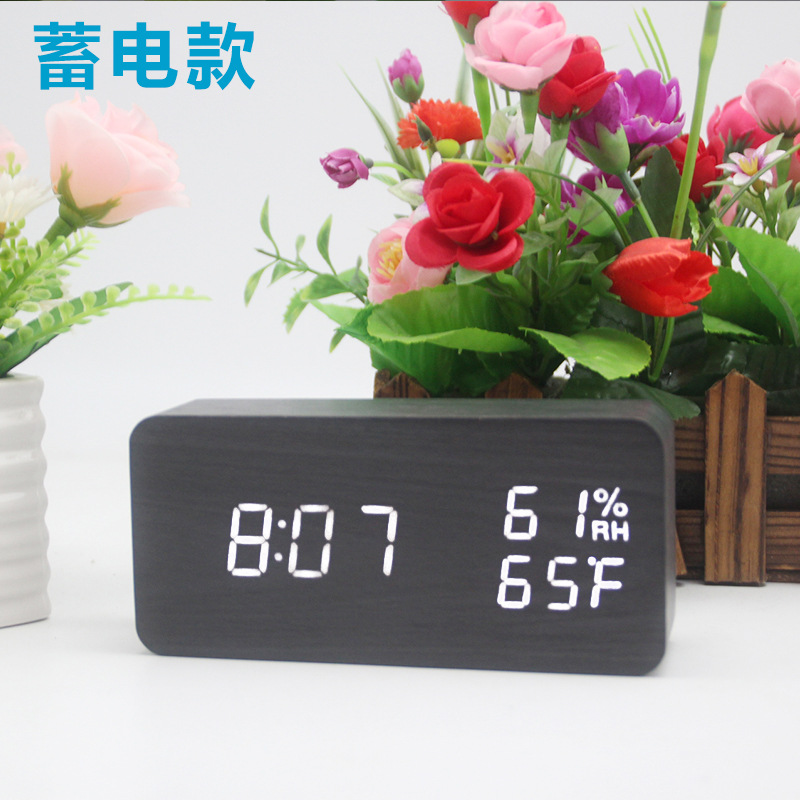 New LED Charging Alarm Clock Home Multifunctional Wooden Clock Student Gift Smart Electronic Clock