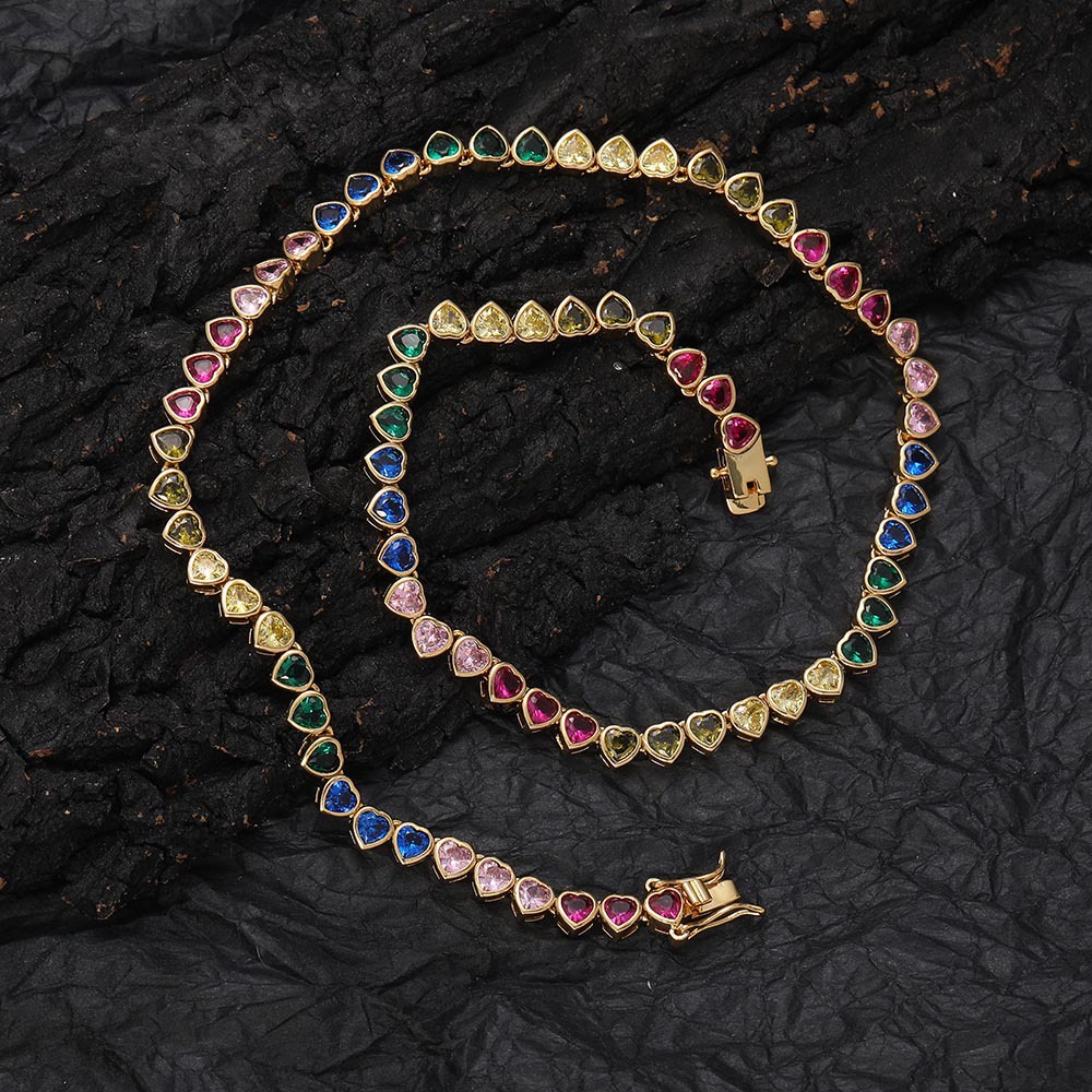 New zircon necklace women hip hop colorful heart tennis chain women's jewelry chain layered wear