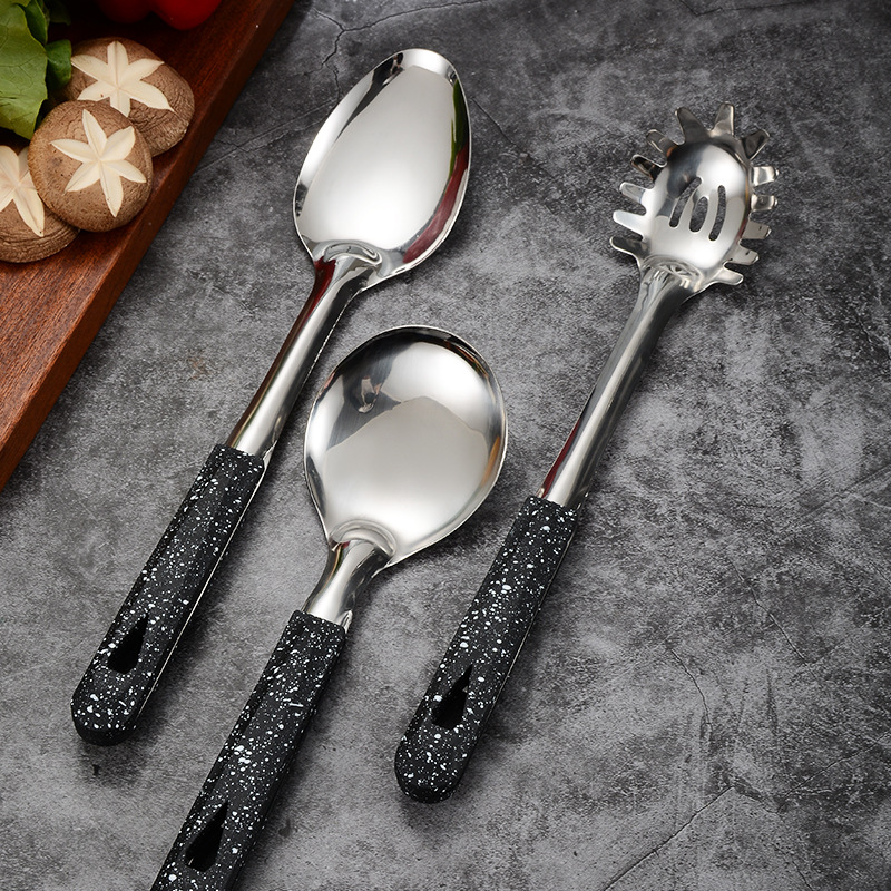 Stainless steel kitchenware cooking spatula and spoon set, stir-fry spatula, frying spatula, soup spoon, slotted spoon