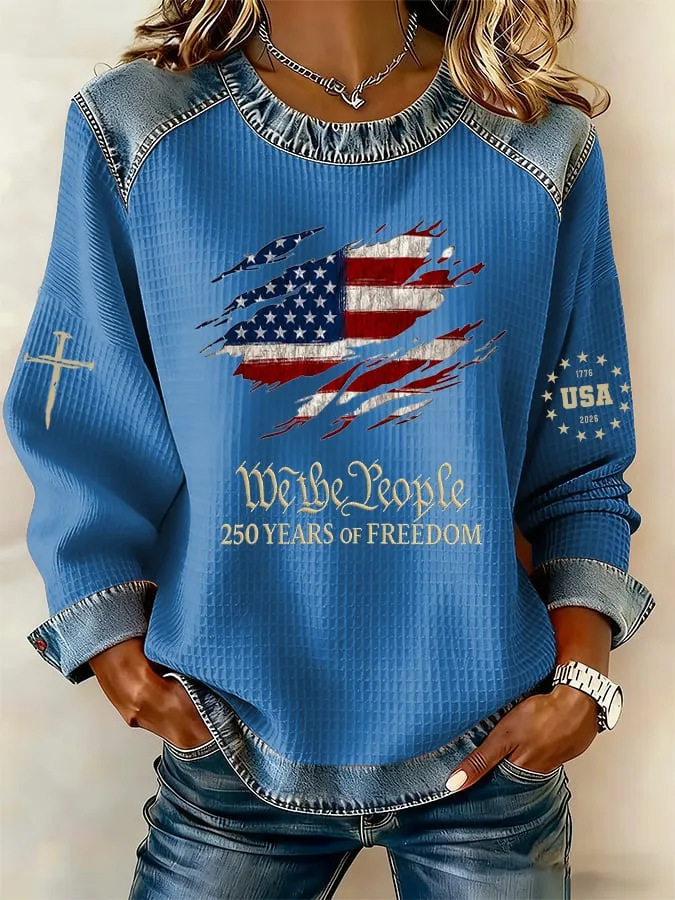 2026 Autumn Winter Women's New Patriotic USA Founding Print Women's Casual Round Neck Sweatshirt