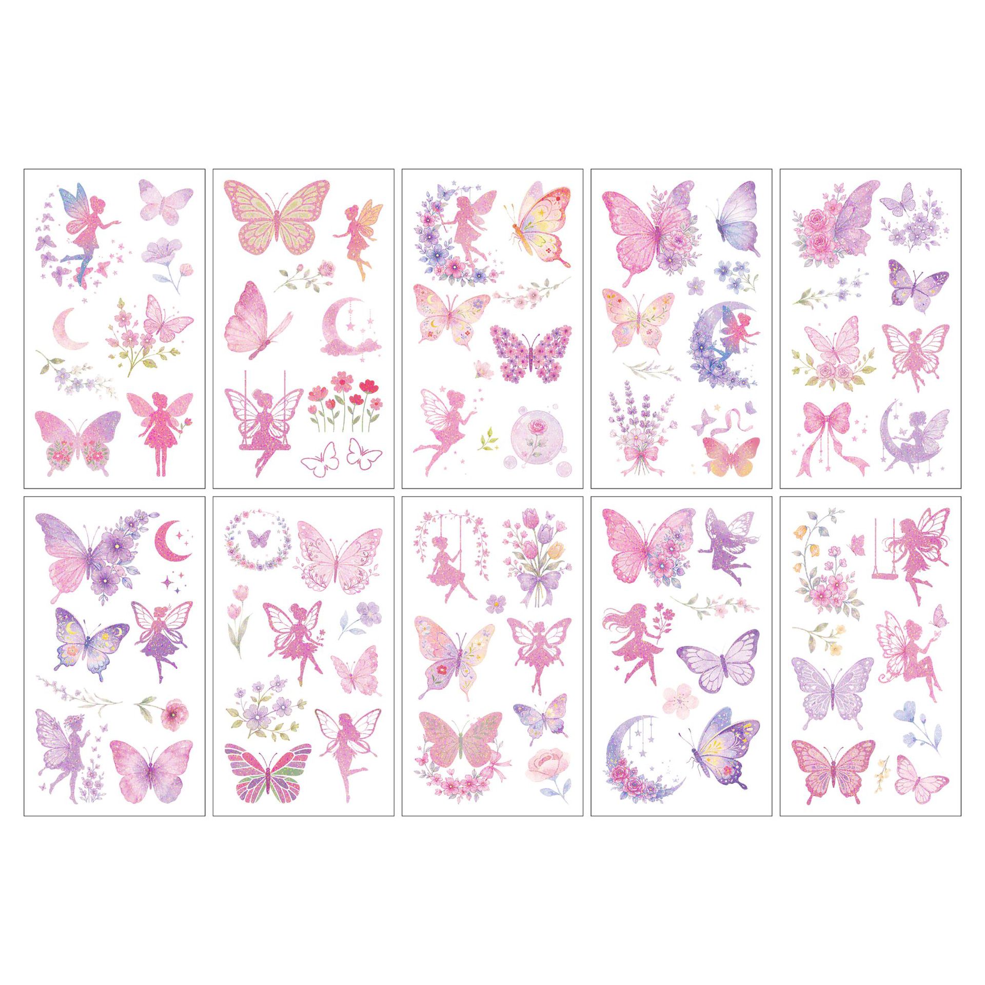 New Glitter Butterfly Cartoon Tattoo Sticker Unicorn Flower Fairy Children Party Water Transfer Sticker