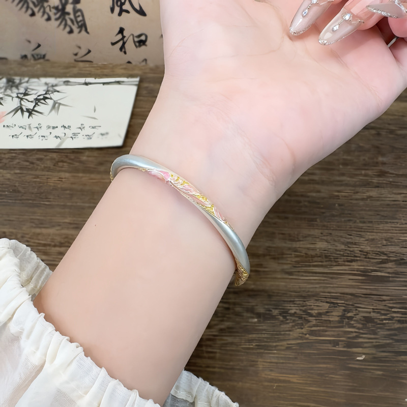 Silver-plated pure silver 999 foot silver bracelet bracelet national style enamel color drunk spring breeze women gold tracing closed
